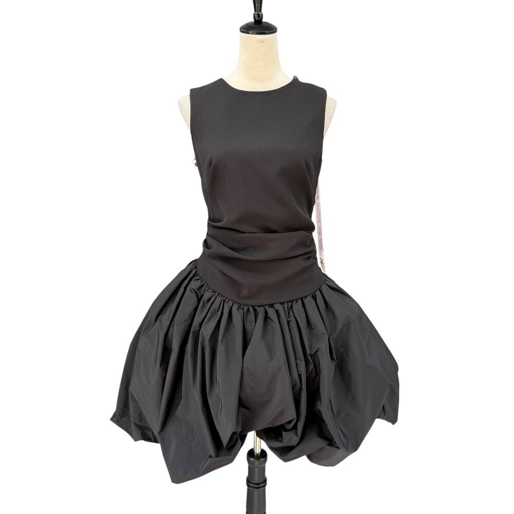 Mac Duggal NEW Black Sleeveless Crepe Bubble Skirt Formal Party Mini Dress - Picture 1 of 11